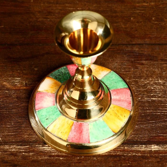 Подсвечник "Радуга" латунь, перламутр 9х9х10 см