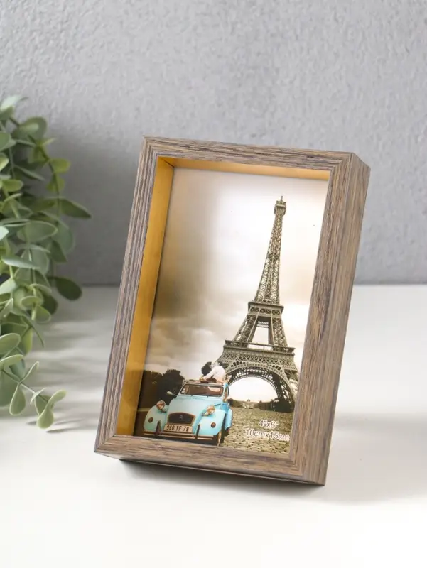 Фоторамка пластик 10х15 см "Ламберто" бежево-чёрный с золотом 16х11х3,5 см