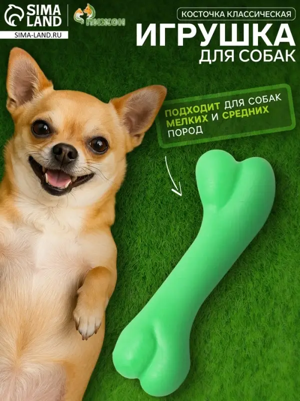 Жевательная игрушка для собак &laquo;Косточка классическая&raquo;, 12.3 см, TPR, зелёная