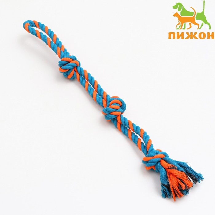 Игрушка-дразнилка канатная для собак, двойная, до 50 см, до 140 г, голубая/оранжевая Игрушка-дразнилка канатная для собак, двойная, до 50 см, до 140 г, голубая/оранжевая