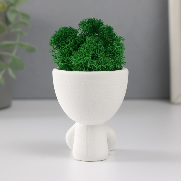 Кашпо бетонное мини Кашпо бетонное мини "Мистер Грин в ожидании" со мхом белый 5,5х7х7 см (мох зелен стабилиз)