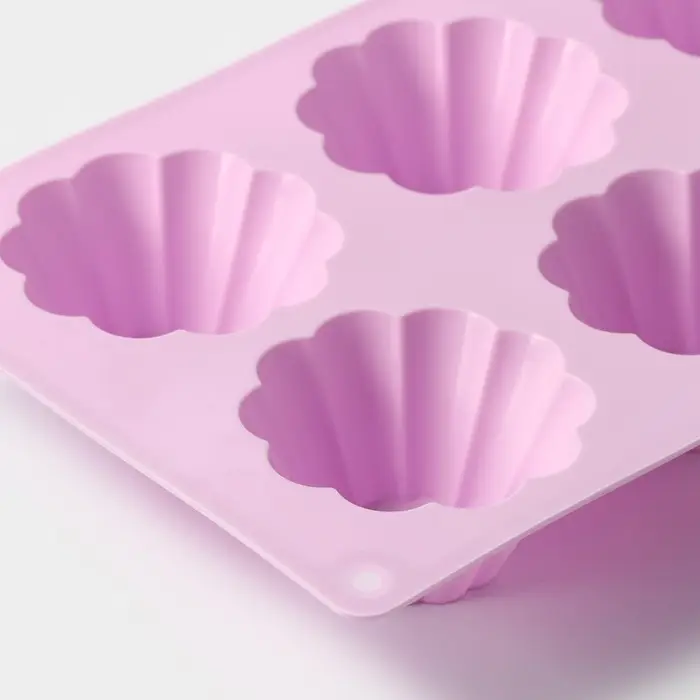 Форма для выпечки Доляна &laquo;Сладости. Пудинг&raquo;, силикон, 29.5&times;17.5 см, 6 ячеек (7.7&times;3 см), сиреневая