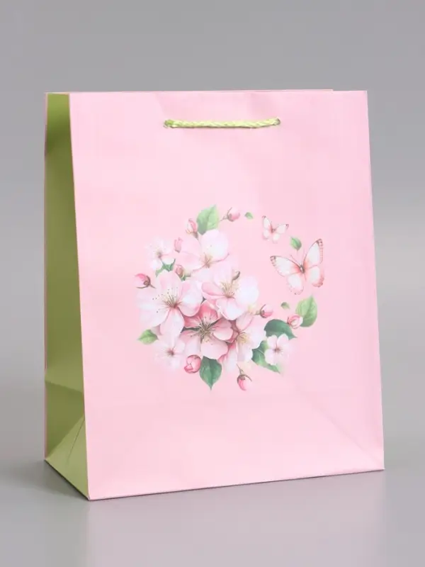 Пакет подарочный ламинированный "Цветочная бабочка" 18 х 22,3 х 10 см