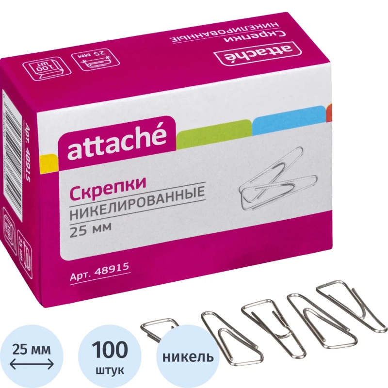 Скрепки Attache с отгибом,никелированные,треугольн,25 мм,негофрир,100 шт/уп