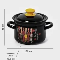 Кастрюля эмалированная &laquo;Карри&raquo;, 2 л, d=17 см, с крышкой, чёрная