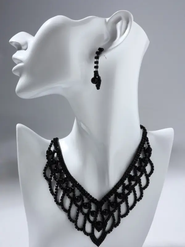 Набор 2 предмета: серьги, колье &laquo;Вернисаж&raquo;, шарики, чёрный, 30 см