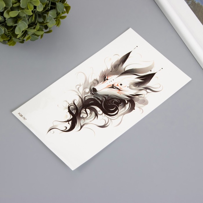 Татуировка на тело цветная Татуировка на тело цветная "Белый лис в завитках" 11,4х21 см