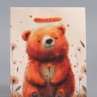 Пакет подарочный "Мишка в поле" ламинированый 11,5 х 14,5 х 6,5 см