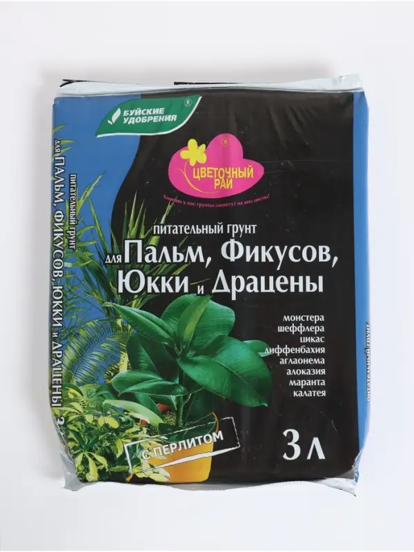 Грунт для Пальм, Фикусов, Юкки и Драцен &laquo;Цветочный рай&raquo;, 3 л