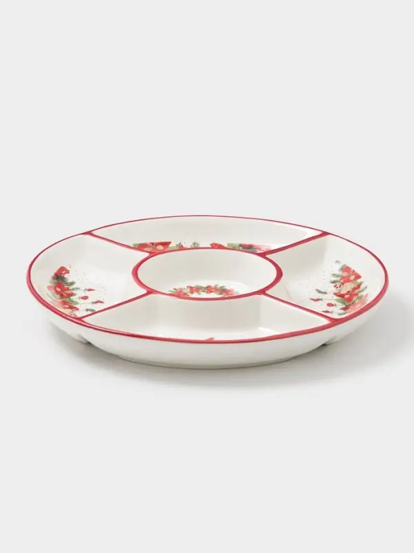 Менажница Доляна «Новогоднее настроение», 5 секций, 25.5×3.1 см, доломит, белая