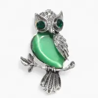 Брошь &laquo;Сова&raquo;, зелёная в чернёном серебре
