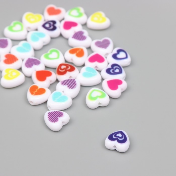 Бусины для творчества пластик Бусины для творчества пластик "Нарисованное сердце" бело-цветные набор 30 шт 0,8х0,4 см