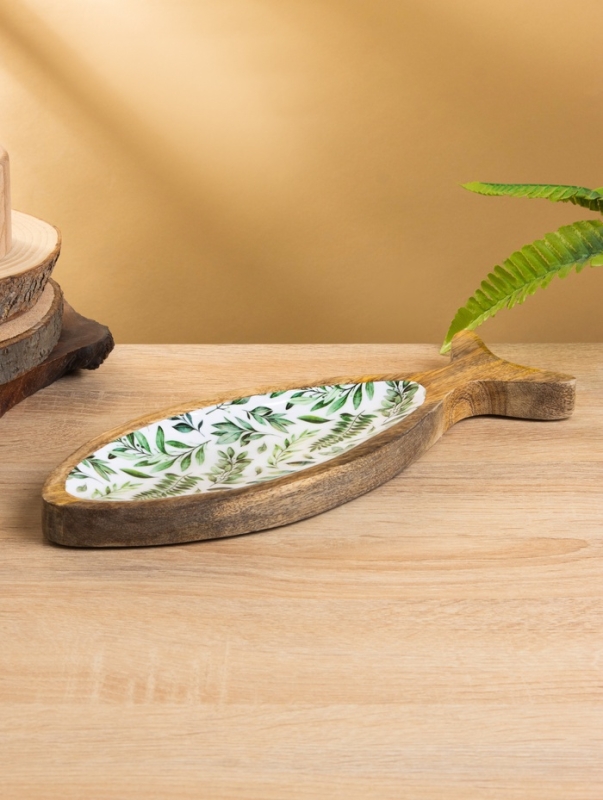 Блюдо в форме рыбки "Оливковая ветвь" дерево манго 32х11,5х2 см