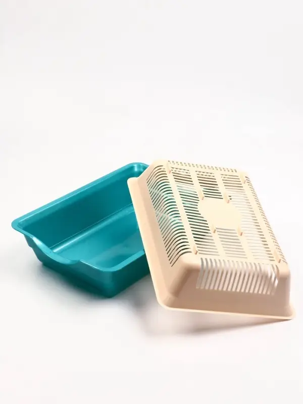 Туалет для кошек, 36&times;25&times;9 см, глубокий, с сеткой, пластик, бирюзовый, бежевый