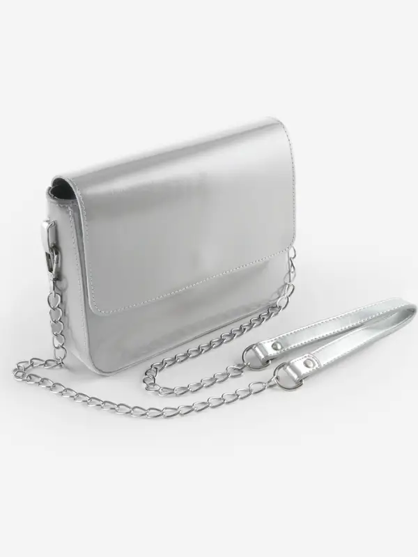 Ручка для сумки, с цепочками и карабинами, 120&times;1.8 см, цвет серебряный