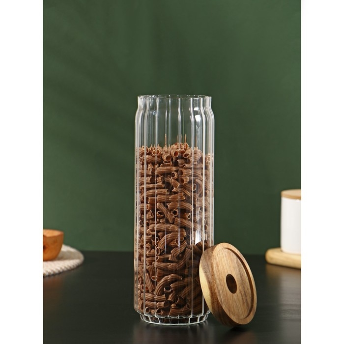 Банка стеклянная для сыпучих продуктов с деревянной крышкой &laquo;Дафна&raquo;, 1,3 л, 9&times;26 см