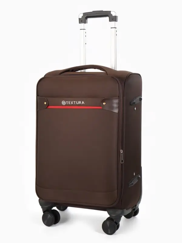 Чемодан на колёсах TEXTURA, текстильный, кодовый замок, с увеличением, 36&times;25&times;58 см, 20", коричневый