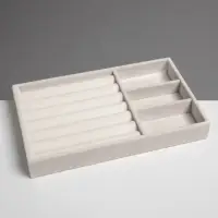 Подставка для украшений QF, 3 ячейки и 7 полос для колец, флок, 21&times;12.3&times;2.5 см, бежевая