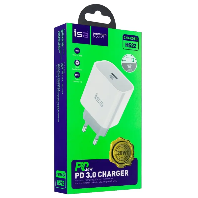 СЗУ HS22 Type-C на Lightning PD20W ISA белое