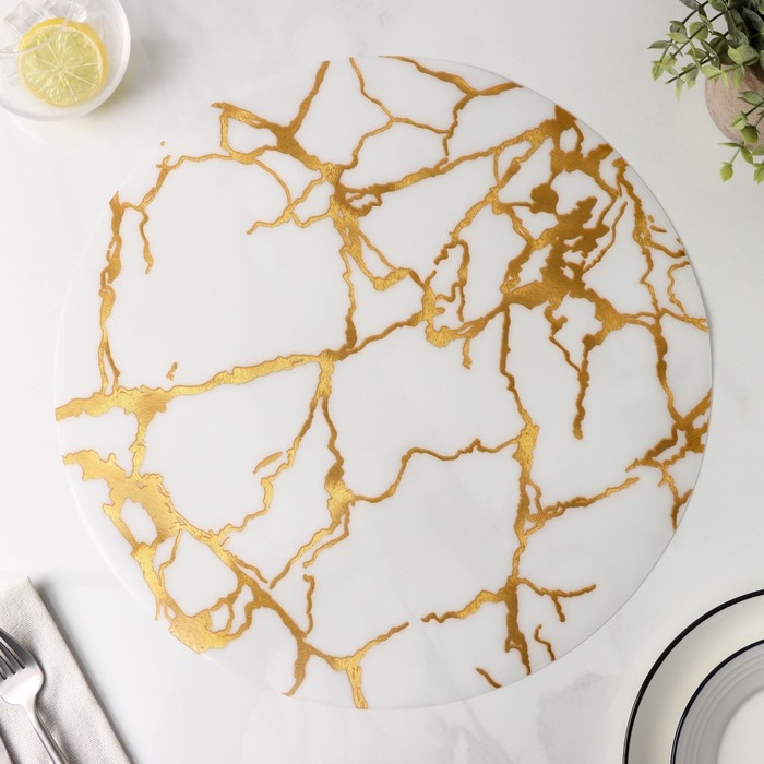 Салфетка сервировочная на стол «Мрамор», d=38 см, цвет белый