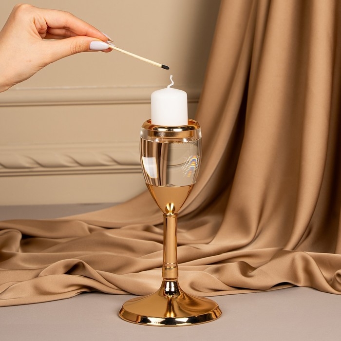 Подсвечник металл, стекло на 1 свечу «Безмятежность» цвет золото 11 х 11 х 21 см Подсвечник металл, стекло на 1 свечу «Безмятежность» цвет золото 11 х 11 х 21 см