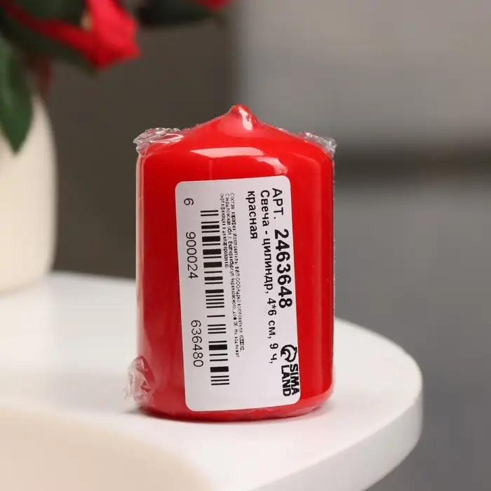 Свеча цилиндр, 4&times;6 см, 9 ч, красный
