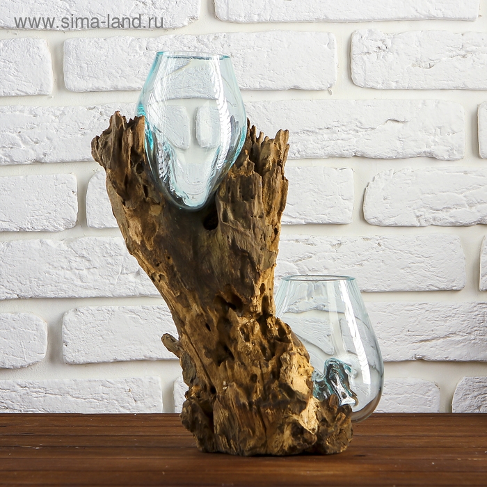 Вазон стекло на дереве  Вазон стекло на дереве "Двойное великолепие" 40х24х17 см