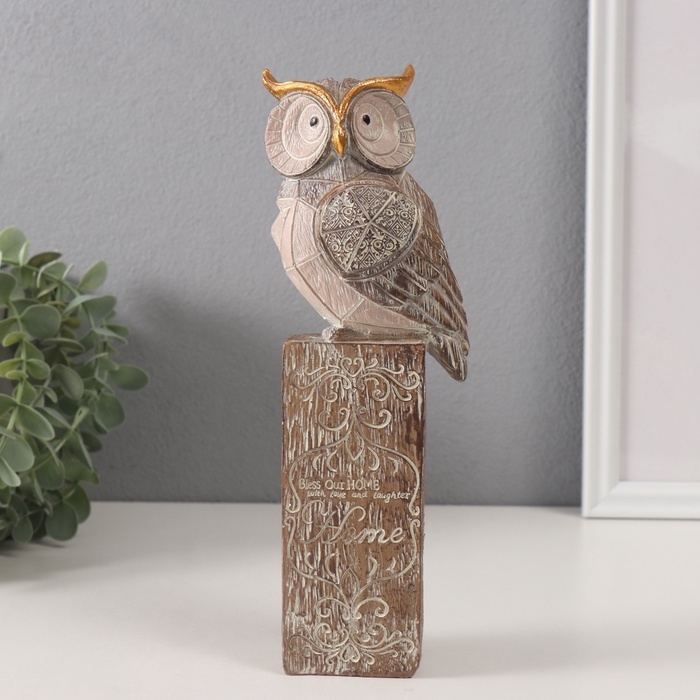 Сувенир полистоун Сувенир полистоун "Филин на пьедестале" беж 8х7х24 см