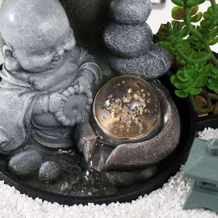 Фонтан настольный от сети, подсветка  Фонтан настольный от сети, подсветка "Маленький хотей в саду Дзен" 21х21х21 см