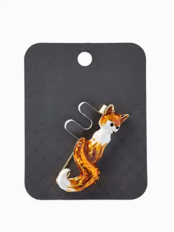 Брошь &laquo;Лиса&raquo; с хвостиком, цвет бело-оранжевый в золоте