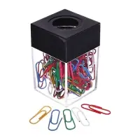 Скрепочница квадратная с магнитом прозрачная пластик, скрепки цветные 28 мм-100 штук