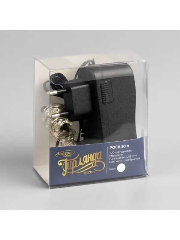 Гирлянда &laquo;Нить&raquo; 10 м, роса, IP20, серебристая нить, 100 LED, свечение белое, мерцание белым, 12 В