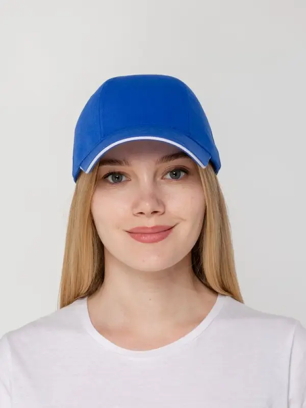 Бейсболка Canopy, ярко-синяя с белым кантом Бейсболка Canopy, ярко-синяя с белым кантом