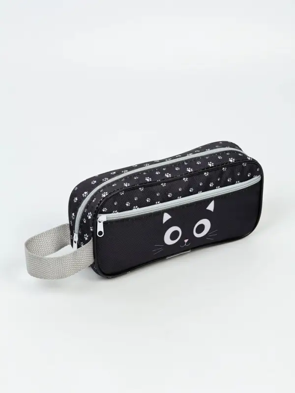 Пенал мягкий 2 отд. Объем 100*220*40 боковой карман, с ручкой "Котик"