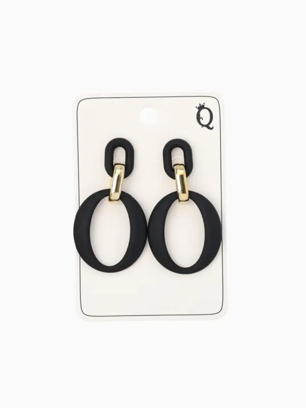 Серьги металл &laquo;Цепь&raquo;, кольцо и овал, 3 звена, золотисто-чёрные