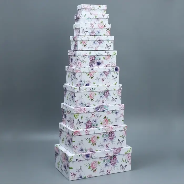 Набор коробок 10 в 1, упаковка подарочная, &laquo;Цветы&raquo;, 12&times;7&times;4 - 32.5&times;20&times;12.5 см