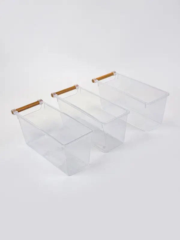 Корзины для хранения Wood Fusion, набор 3 шт.: 33&times;13&times;14 см, пластик, буковое дерево
