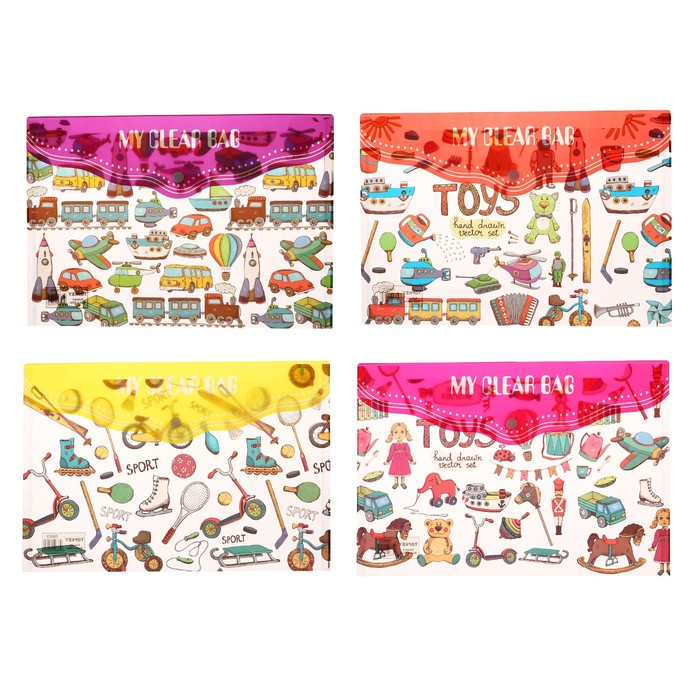 Набор папок-конвертов на кнопке А4, 160 мкр, 12 штук, МИКС