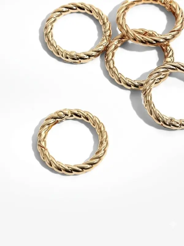 Кольцо-карабин, плетёное, d=20/28, толщина - 4 мм, 5 шт., цвет золотой