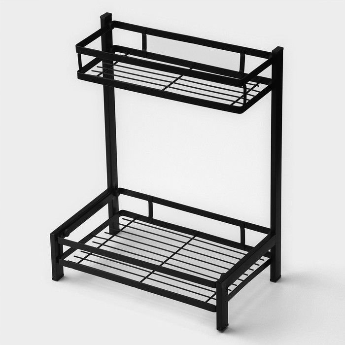 Полка для кухни 2-х ярусная Доляна, 33,5×20,5×39 см, цвет чёрный Полка для кухни 2-х ярусная Доляна, 33,5×20,5×39 см, цвет чёрный