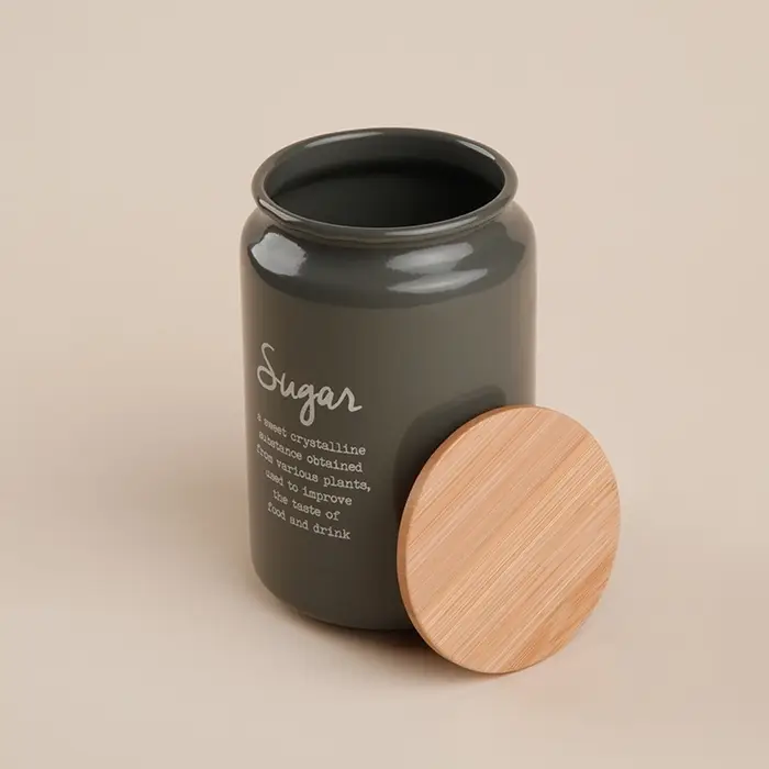 Банка для сахара SL Home, 9.5&times;14 см, с бамбуковой крышкой, серая