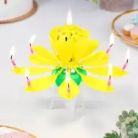 Свеча для торта музыкальная &laquo;Тюльпан&raquo;, крутящаяся, жёлтая, 14.5&times;6 см