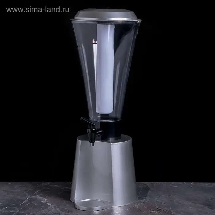 Башня пивная &laquo;Металлик&raquo;, 3 л, колба для льда, с подсветкой, 2 батарейки CR=2032, пластик, серебристая