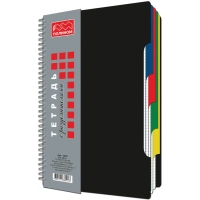 Бизнес-тетрадь А4,120л,кл,гребень,пластик.обл. с вырубк,4раздел ЧЕРНЫЙ 14с9