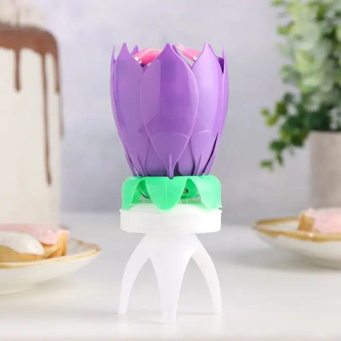 Свеча для торта музыкальная &laquo;Тюльпан&raquo;, крутящаяся, фиолетовая, 14.5&times;6 см