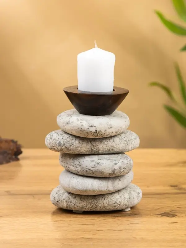 Подсвечник "Каменная башня" камень 10х10х13 см, цв. серый