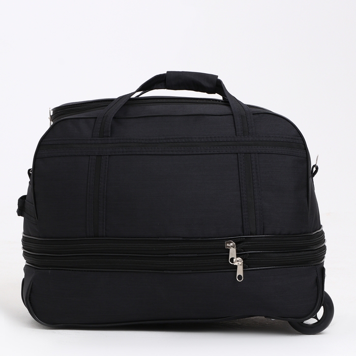 Сумка дорожная на колёсах, отдел на молнии, с увеличением, 2 наружных кармана, цвет чёрный Сумка дорожная на колёсах, отдел на молнии, с увеличением, 2 наружных кармана, цвет чёрный