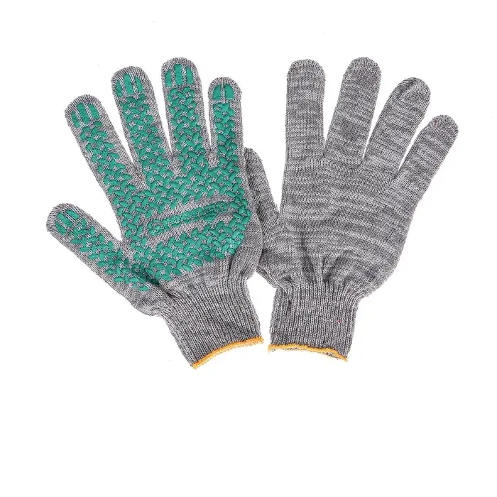 Перчатки рабочие, хб, вязка 10 класс, 4 нити, размер 9, с ПВХ точками, серые, Greengo Перчатки рабочие, хб, вязка 10 класс, 4 нити, размер 9, с ПВХ точками, серые, Greengo