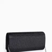 Сумка-клатч на магните, на серебристой цепочке, чёрная