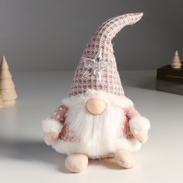 Кукла интерьерная Кукла интерьерная "Дед Мороз в розовом кафтане со звездой на колпаке" 20х13х34 см